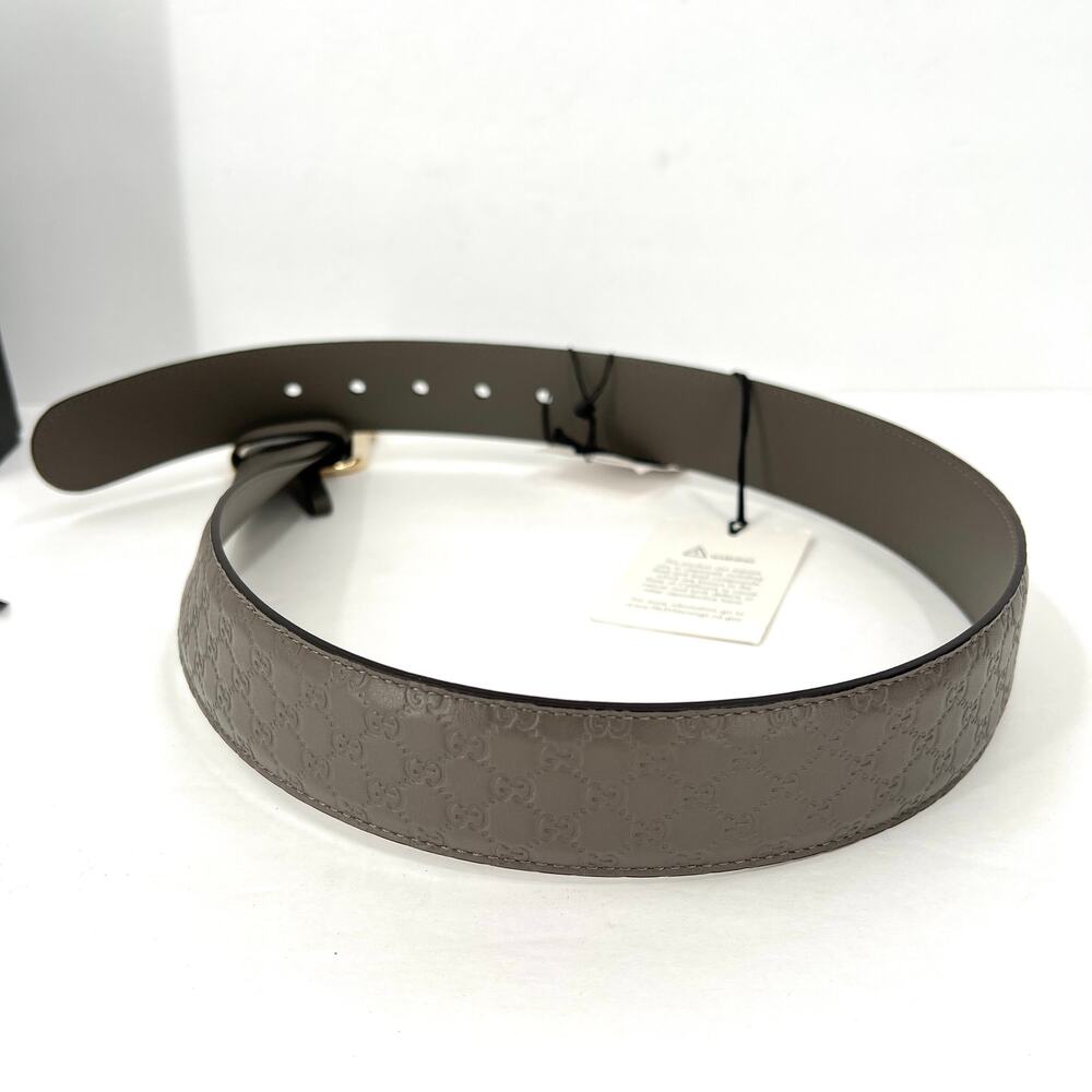 GUCCI Belt Womens 80 Gray Microguccisima GG Leather Gold Buckle AUTHENTIC NWT - Picture 5 of 6